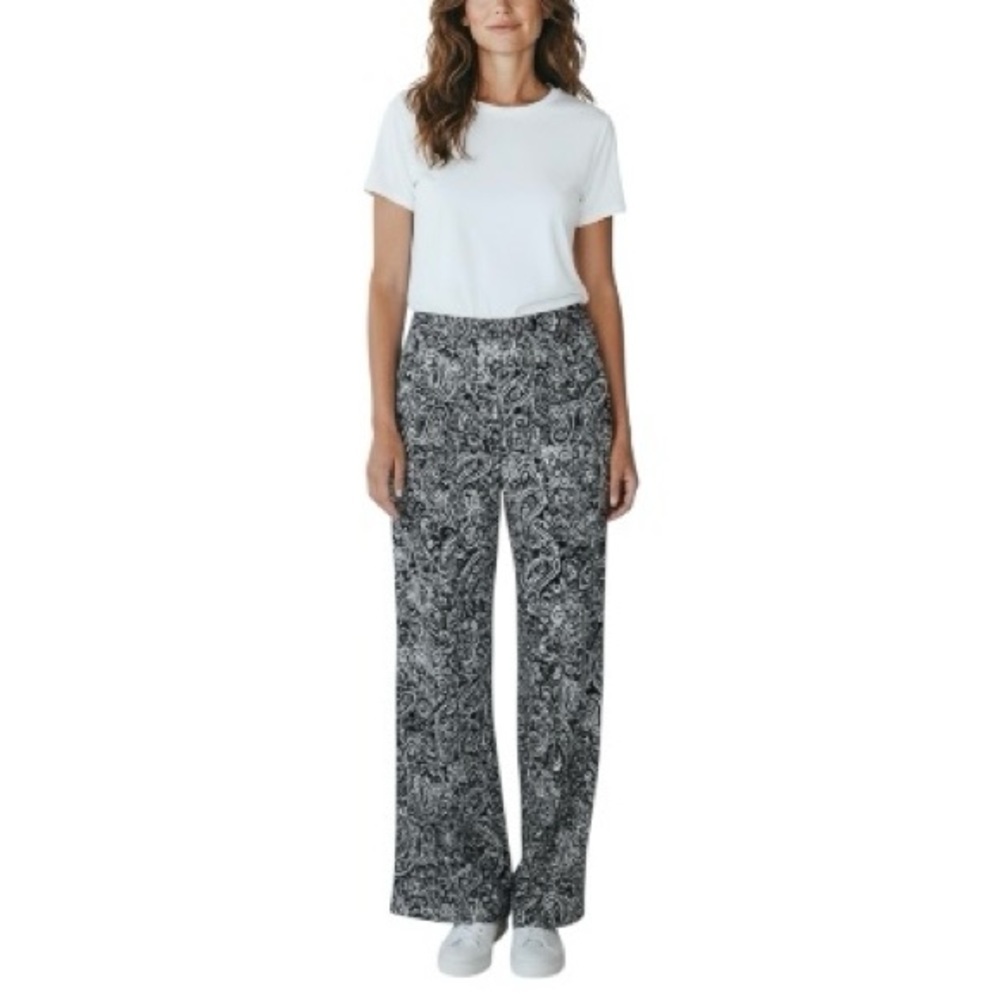 Kim Rogers Petite Black and White Paisley Printed Wide Leg Pants PL LP